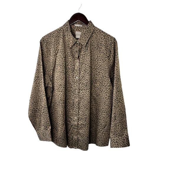 Chico's No-Iron Coolmax All Seasons Cheetah-Print Classic Shirt Button Up 16/18 - Picture 1 of 5